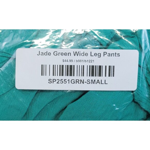 GeeGee Wide Leg Pants Jade Green Smocked Elastic Waist Womens Small New - Picture 6 of 7